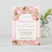 Invitation Ballons d'or rose tendance Anniversaire (Debout devant)
