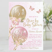 Invitation Ballons d'or rose Volet papillon par Baby shower