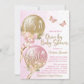 Invitation Ballons d'or rose Volet papillon par Baby shower (Devant)