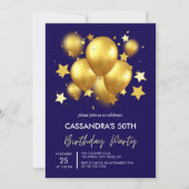 Invitation Ballons d'or soyeux Étoiles Marine Anniversaire (Devant)