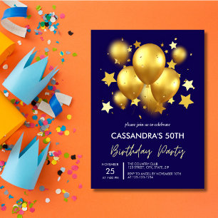 Invitation Ballons d'or soyeux Étoiles Marine Anniversaire