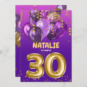 Invitation Ballons d'or violet 30ème anniversaire