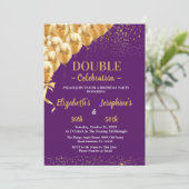 Invitation Ballons d'or violet parties scintillant double (Debout devant)