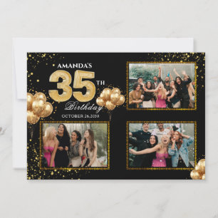 Invitation Ballons dorés argentés noirs pour 35e anniversaire