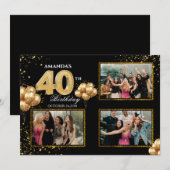 Invitation Ballons dorés argentés noirs pour 40e anniversaire (Devant / Derrière)