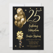 Invitation Ballons dorés élégants pour une fête d'anniversair (Devant)