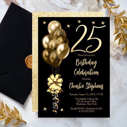 Invitation Ballons dorés élégants pour une fête d'anniversair