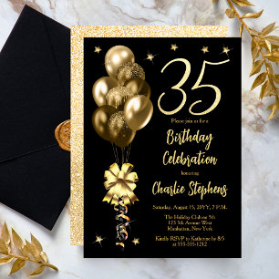 Invitation Ballons dorés élégants sur une fête d'anniversaire