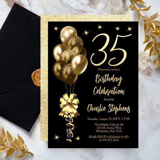Invitation Ballons dorés élégants sur une fête d'anniversaire