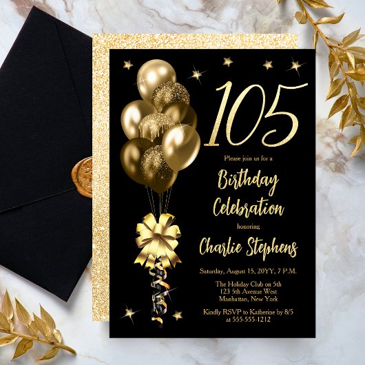 Invitation Ballons dorés élégants sur une fête d'anniversaire