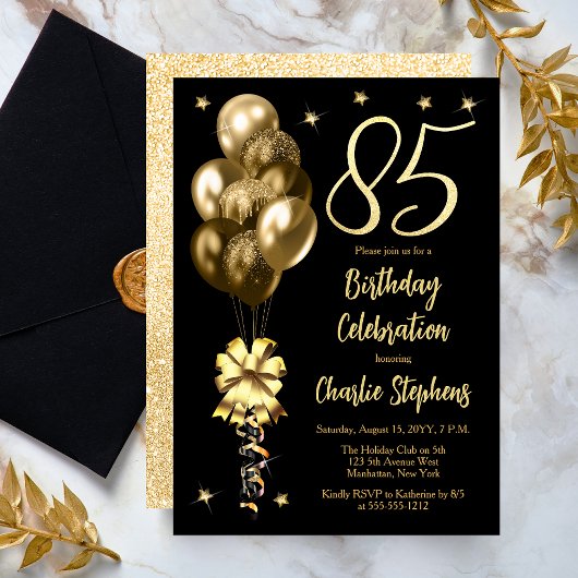 Invitation Ballons dorés élégants sur une fête d'anniversaire