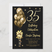 Invitation Ballons dorés élégants sur une fête d'anniversaire (Devant)