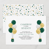 Invitation Ballons Dorés et Verts Fête d'Anniversaire Moderne (Devant / Derrière)