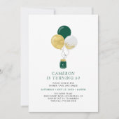 Invitation Ballons Dorés et Verts Fête d'Anniversaire Moderne (Devant)