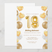 Invitation Ballons Dorés Fête d'Anniversaire 19 Ans (Devant / Derrière)