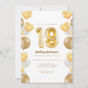 Invitation Ballons Dorés Fête d'Anniversaire 19 Ans