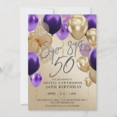 Invitation Ballons Dorés Modernes Violets Fête d'anniversaire (Devant)