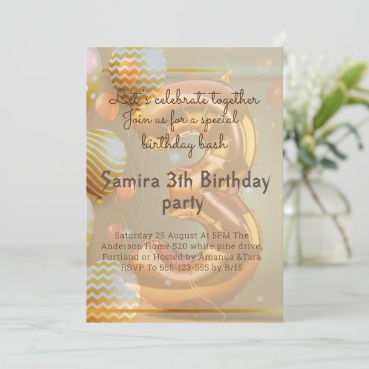 Invitation "Ballons Dorés pour les 3 ans !" (Debout devant)