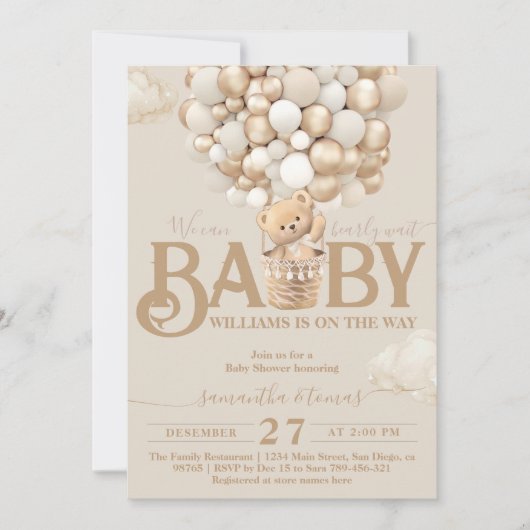 Invitation Ballons d'ours Baby shower d'attente précoce (Devant)