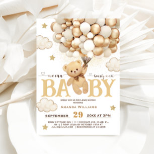 Invitation Ballons d'ours Baby shower minimal d'attente
