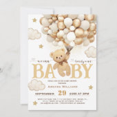 Invitation Ballons d'ours Baby shower minimal d'attente (Devant)
