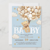 Invitation Ballons d'ours Bearly Wait Baby shower Bleu clair (Devant)