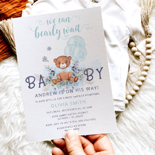 Invitation Ballons d'ours Bearly Wait Boy Baby shower