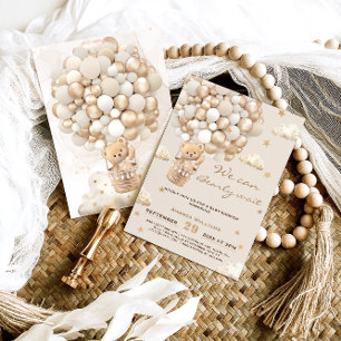 Invitation Ballons d'ours Bearly Wait Gold Baby shower neutre