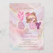 Invitation Ballons d'ours en peluche Baby shower arc-en-ciel (Devant / Derrière)
