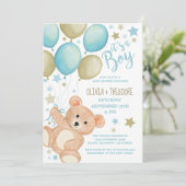 Invitation Ballons d'ours en peluche Baby shower de garçon d' (Debout devant)