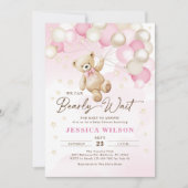 Invitation Ballons d'ours en peluche Baby shower fille d'atte (Devant)