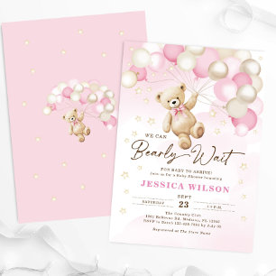 Invitation Ballons d'ours en peluche Baby shower fille d'atte