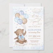 Invitation Ballons d'ours en peluche bleu doux Anniversaire (Devant)