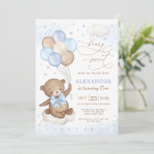 Invitation Ballons d'ours en peluche bleu doux Anniversaire (Debout devant)