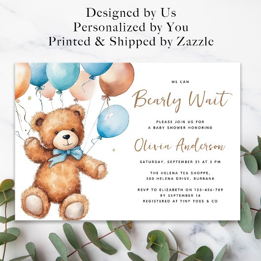 Invitation Ballons d'ours mignons Nous Pouvons Bearly Wait Ba