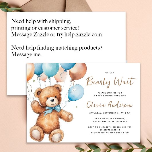 Invitation Ballons d'ours mignons Nous Pouvons Bearly Wait Ba