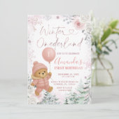 Invitation Ballons d'ours rose Pastel Hiver Onederland (Debout devant)