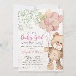 Invitation Ballons d'ours rustique en aquarelle - Baby shower