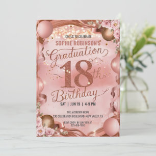Invitation Ballons doux Fleurs Graduation 18e anniversaire