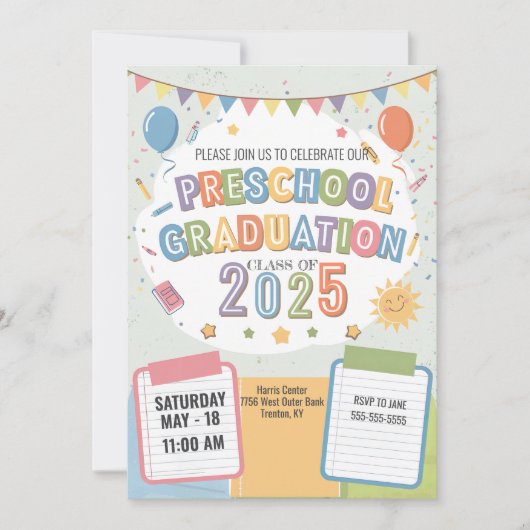 Invitation Ballons du Bloc-notes pour notes de fin d'études p (Devant)