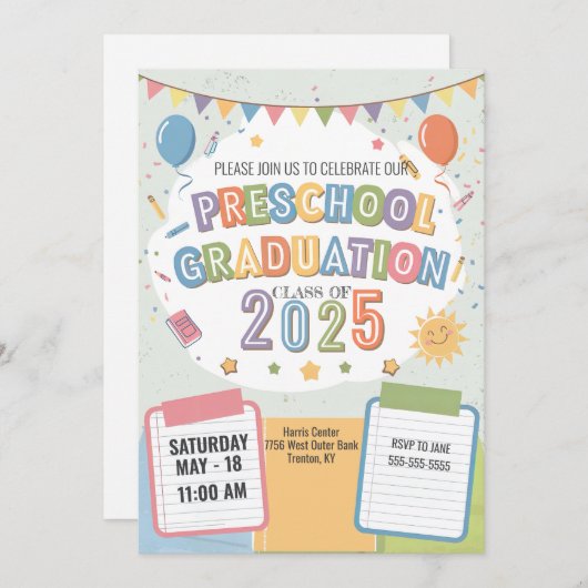 Invitation Ballons du Bloc-notes pour notes de fin d'études p (Devant / Derrière)