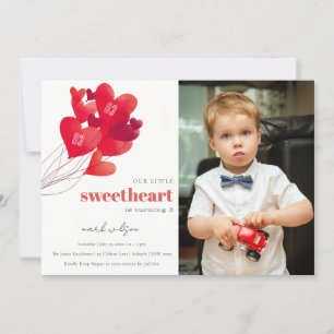 Invitation Ballons du Coeur Rouge mignon Amour Photo Annivers
