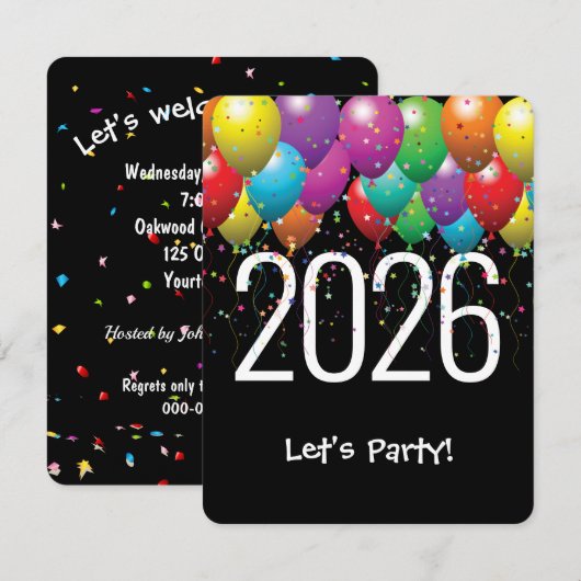 Invitation Ballons du Nouvel An 2026 (Devant / Derrière)