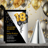 Invitation Ballons élégants Noir | Gold 18th Birthday Party