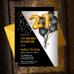 Invitation Ballons élégants Noir | Gold 21st Birthday Party<br><div class="desc">Les ballons noirs en retour vers les ballons à chiffres d'or donnent une touche dramatique à ce design de fête d'anniversaire 21e. Conception composite par Holiday Hearts Designs (droits réservés). D'autres numéros d'âge sont disponibles dans notre boutique. Si vous ne voyez pas de design pour l'âge particulier que vous recherchez,...</div>