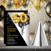 Invitation Ballons élégants Noir | Gold 50th Birthday Party