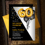 Invitation Ballons élégants Noir | Gold 60th Birthday Party<br><div class="desc">Les ballons noirs en retour vers les ballons à chiffres d'or donnent une touche dramatique à ce design de fête du 60e anniversaire. Conception composite par Holiday Hearts Designs (droits réservés). D'autres numéros d'âge sont disponibles dans notre boutique. Si vous ne voyez pas de design pour l'âge particulier que vous...</div>