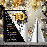 Invitation Ballons élégants Noir | Gold 70th Birthday Party<br><div class="desc">Les ballons noirs en retour vers les ballons à chiffres d'or donnent une touche dramatique à ce design de fête d'anniversaire de 70e. Conception composite par Holiday Hearts Designs (droits réservés). D'autres numéros d'âge sont disponibles dans notre boutique. Si vous ne voyez pas de design pour l'âge particulier que vous...</div>