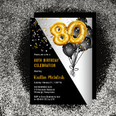 Invitation Ballons élégants Noir | Gold 80th Birthday Party