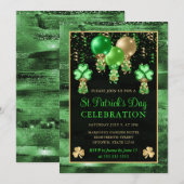 Invitation Ballons élégants verts et dorés St Patrick's Day (Devant / Derrière)